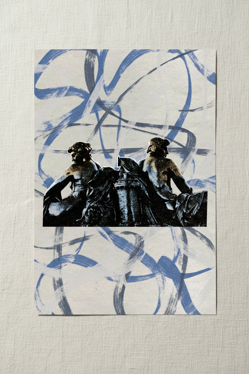 Iron Lovers art print shown on linen