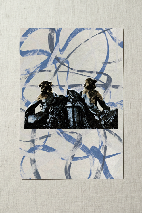 Iron Lovers art print shown on linen