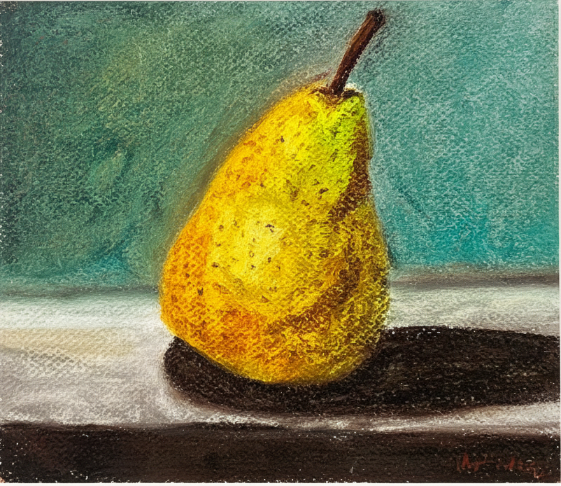 Oil Pastel Pear — original oil pastel painting on textured paper by Diogo Cadavez