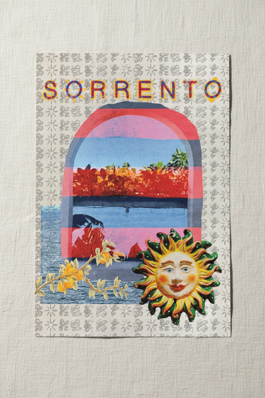 Sorrento art print shown on linen