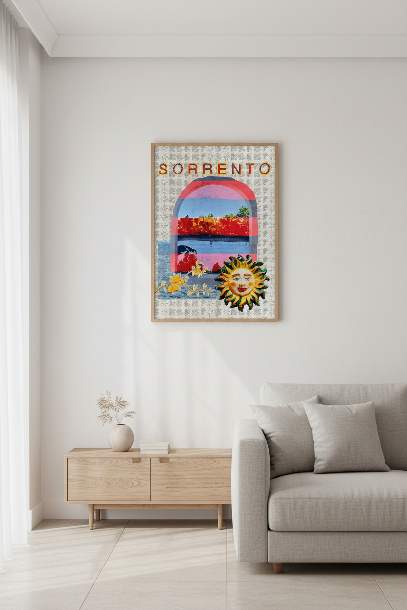 Sorrento art print framed on a wall